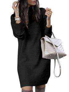 lot 2251 image: SENFURE Women Black Turtleneck Sweater Dress Long Sleeve Oversize Sweater Dresses Knit Stretchable Elasticity Dress S