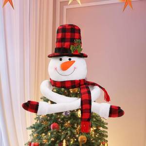 lot 2252 image: Christmas Snowman Tree Topper Unique Christmas Decoration Large Plush Funny Christmas Tree Topper with Buffalo Plaid Hat Scarf Treetop Hugger Ornament for Home Holiday Winter Party Xmas Decor