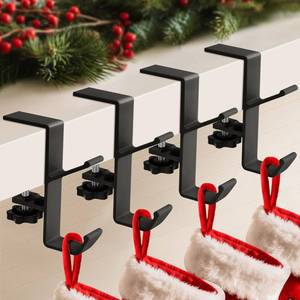 lot 2269 image: ANOEPUY 4 Pack Stocking Holders for Mantle for Christmas Decorations,2 in 1 Mantle Garland Holder for Hanging Christmas Stockings,No Drilling Required & Adjustable Garland Hanger, Metal(Black)