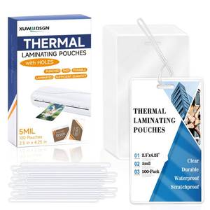 lot 2276 image: 100 Pack 5 Mil Laminating Pouch with Clear Loop 2 12 x 4 14 Luggage Tag Laminating Pouches with Slot Hole Thermal Laminate Pouch Tags Kit Resealable for Work Permits Pass Cards Student ID Cards