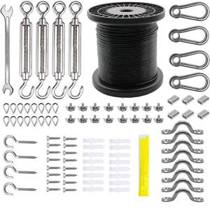 lot 2278 image: MDAIRC String Lights Hanging Kit,Globe String Lights Suspension Kit,Outdoor Light Guide Wire, 196 FT Nylon Coated Stainless Steel Wire Rope Cable,Turnbuckle and Hooks,Enough Accessories