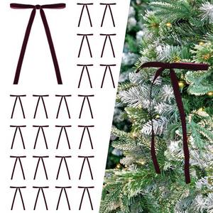 lot 2295 image: 24 Pcs Deep Burgundy Velvet Bows Ornaments for Christmas Tree, Vintage Elegant Velvet Christmas Bows Tree Decorations, Indoor Home Decor for Wreath Mantle Gift Wrap Holiday Decor, 38 W, 5  7 inch