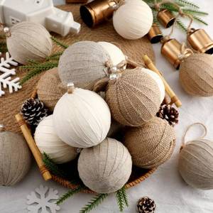 lot 5252 image: Syhood 12 Pcs Large Burlap Christmas Ornaments 3.15 Inch Neutral Farmhouse Rustic Christmas Tree Balls Xmas Shatterproof Hanging Cottage Fabric Textured Decor for Xmas Tree Party Garlands Wreath Home