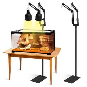 lot 5254 image: BOURDSERK Dual Reptile Lamp Stand - Adjustable Height (15.7in to 74.3in) Metal Light Holder with 2 x 360° Adjustable Arms for Hanging Heat Lamp Fixture Dome Lampshades in Tank and Glass Terrarium