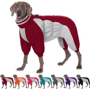 lot 5255 image: AOFITEE Fullbody Dog Coat Warm Fleece Dog Jacket, Windproof Dogs Winter Coat with Harness Built in, Reflective Turtleneck Dogs Snowsuit Puffer Jacket, Four Legged Pet Snow Suit, Christmas Red XL