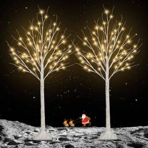 lot 5259 image: A2 Pack 4FT 100LED Christmas Lighted Birch Tree, Timer Function Prelit Artificial Tree Lamp Plug in with Warm White Lights, 2 Modes Twinkling Twig Trees for Indoor Outdoor Party Christmas Decorations