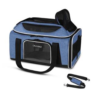 lot 5263 image: Petskd Top-Expandable Pet Carrier 17x12x8.5 Inches JetBlue Allegiant Spirit Airline Approved, Soft-Sided Carrier for Small Cats and Dogs with Locking Safety Zippers and Anti-Scratch Mesh(Blue)