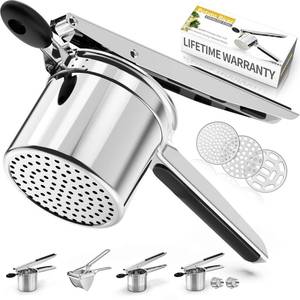 lot 5267 image: Potato Ricer, Ricer for Mashed Potatoes, 3 Interchangeable Discs Potato Masher Stainless Steel for Fluffy Mashed Potatoes, Heavy Duty Spaetzle Maker with Silicone Handle, for Gnocchi Spaghetti