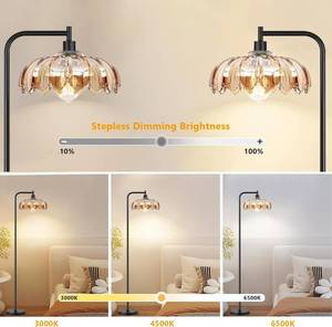 lot 5278 image: ILLMTW Floor Lamp for Living Room,Bedroom,Black Mid Century Modern Standing Lamp with Remote,Dimmable Brass Tall Lamp Amber Glass Lamp Vintage Retro Arc Floor Lamps Flower Floor Light Boho Bohemian