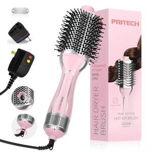 lot 5291 image: PRITECH 1000W Dual Voltage Ceramic Ionic Hair Dryer Brush,4-in-1 Hot Air Styler & One Step Volumizer for Straight & Curly Hair Salon (110-120V220-240V),Blush Silver