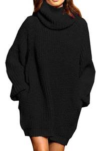 lot 6184 image: Pink Queen Womens Loose Turtleneck Oversize Long Pullover Sweater Dress Black S