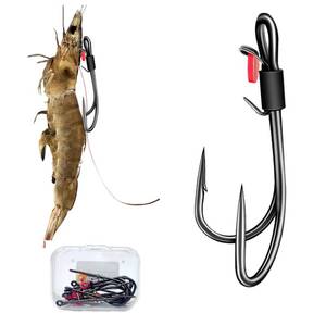 lot 6186 image: Double Fishing Hooks-Live Shrimp Hook Bait Holder Hooks,Fishing Lures Saltwater Freshwater(20  2PCS, 30  2pcs, 40  2pcs)