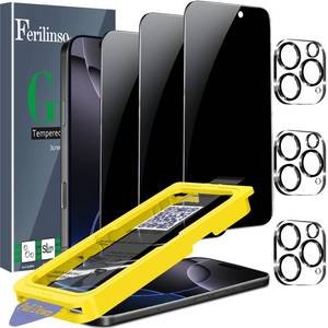 lot 6214 image: Ferilinso Auto Dust Install 3 Pack Privacy Screen Protector for iPhone 16 Pro Max with 9H Private Accessories-Camera Lens Protector, Tempered Glass Cover, Case Friendly, Sensitve Touch