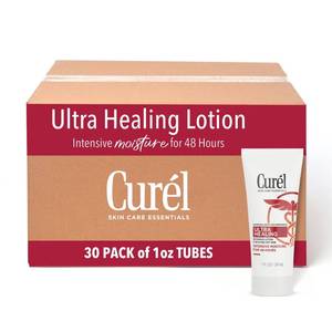 lot 6216 image: Curel Ultra Healing Intensive Fragrance-Free Lotion For Extra-Dry Skin, Dermatologist Recommended, Ideal for Sensitive Skin, Cruelty Free, Paraben Free, 1 Oz, Pack of 30