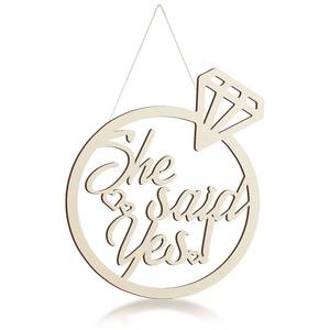 lot 6224 image: Youyole She Said Yes Wooden Sign 13.78 x 11.22 Diamond Ring Wood Cutout Sign Wedding Engagement Party Decorations Photo Booth Props with Hanging Rope Bridal Shower Rustic Engaged Hanging Decor