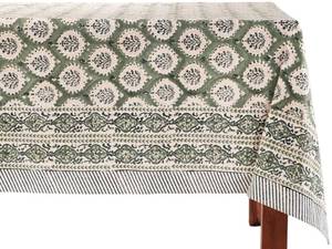 lot 6229 image: ATOSII Kari Green 100% Cotton Rectangle Boho Summer Tablecloth, Block Print Floral Table Cloth Linen for Dining, Parties, Wedding, Outdoors Home Decor 60 X 108 Inches I 8 Seater I