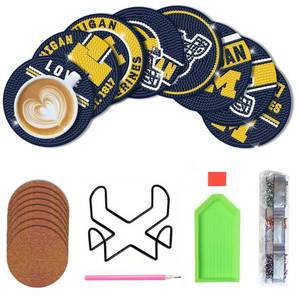 lot 6237 image: Bartogro 8 Pcs College Football Diamond Art Coasters Kits with Holder, Diamond Painting Coaster Kits DIY Crafts for Adults Diamond Art Painting Kits Supplies for Michigan Gift