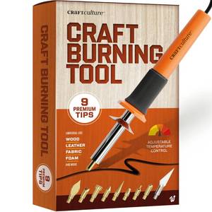 lot 6248 image: Craft Culture Wood Burning Tool Pen - Craft Burning Tools for Adults & Teens - Wood Burner Kit, Engraver, Carver, Pyrography, Woodburning - Includes 9 Premium Tips - Adjustable Temperature Control incomplete
