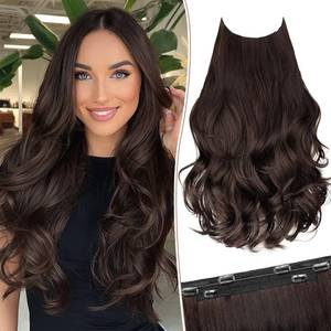 lot 6249 image: KooKaStyle Invisible Wire Hair Extensions Long Straight Layered Synthetic with Transparent Wire Adjustable Size 6 Secure Clips Hairpieces for Women 20 Inch (20 Inch,Reddish Chocolate Brown)