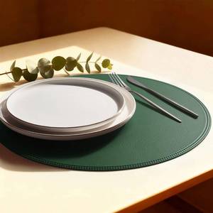 lot 6251 image: Rinpon Round Vinyl Green Placemats Set of 6, Faux Leather Waterproof Wipeable Heat Resistant Place Mats, Washable Table Mats for Halloween, Thanksgiving & Christmas Dinner(Green)