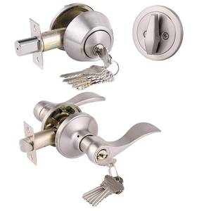 lot 6255 image: Keyed Alike Front Door Exterior Door Lever Lockset with Single Cylinder Deadbolt Combination Set, Door Knob with Lock and Deadbolt, Satin Nickel Finished, 1Pack