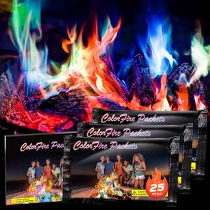 lot 6259 image: 25 Pack Colorful Flames Color Fire Packets Fire Pit for Campfire,Fire Color Packets Camping Accessories for Kids & Adults,Outdoor Fire Changing Flame Powder. (25 Packets) Incomplete