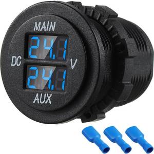 lot 6270 image: LED Digital Double Voltmeter, Round Panel Voltage Monitor for Car Pickup RV Truck Dual Battery Pack (Blue)