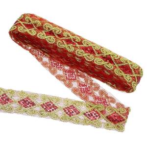 lot 6273 image: uxcell 11 Yards Sequins Trim Ribbon 2.4 Inch Lace Gold Edge Sequins Gimp Braid Trim Paillette Fabric Flat Trims Strips for Crafts Sewing Clothes Home Party Decoration, Red