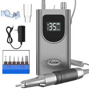 lot 6286 image: Kredioo Nail Drill 35000RPM Professional Electric Nail Drill Rechargeable Portable Efile Machine 6 Bits Kit Remove Acrylic Gel Nails Dip Powder for Salon Manicure Pedicure -Grey