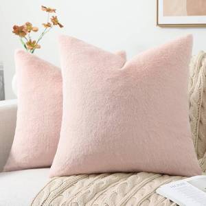 lot 6291 image: Pallene Faux Fur Plush Throw Pillow Covers 18x18 Set of 2, Luxury Soft Fluffy Cozy Decorative Pillow Covers for Sofa, Couch, Living Room, Blush Pink
