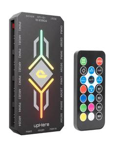 lot 6304 image: upHere PWM & 5V Addressable ARGB Magnetic Fan Hub ��1 to 9-Port PC Case Splitter with Remote Control,SATA-Powered Cooling Hub for Custom RGB PC Builds,Black,P10PARGB BK