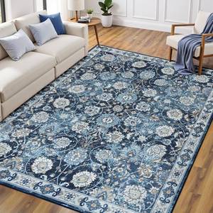 lot 7575 image: Carpelux Floral Washable Area Rugs 5x7, Vintage Rug for Living Room, Large Bedroom Carpet, Non Slip Low Pile Ultra Soft Carpets for Indoor Dining Home Nursery Playroom Under Table, Blue Garden