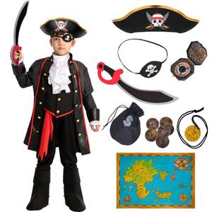 lot 7608 image: Spooktacular Creations Halloween Pirate Costume for Kids, Boy Captain Pirate Costume Set for Halloween Trick-or-Treating, Themed Dress-up Party (Large, 10-12 yrs)
