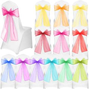 lot 7611 image: Panelee 36 Pcs Elegant Organza Assorted Color Chair Sashes Pastel Rainbow Bows Sheer Fabric Chair Ties for Wedding Banquet Party Decoration