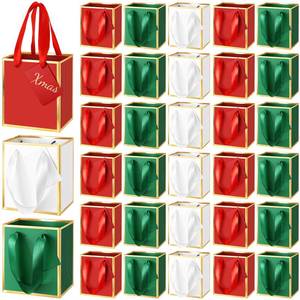 lot 7616 image: Yeaqee 50 Pcs Mini Metallic Paper Gift Bags with Handles 4x2.75x4.5 Tiny Small Gift Bags with Thank You Tag for Christmas Wedding Birthday Welcome Return Gifts Small Business(Red Green White)