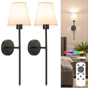 lot 7623 image: NIORSUN Battery Operated Wall Sconce Set of 2,Black Rechargeable Wall Lights with 5200mAh Dimmable Detachable Bulbs and Remote, 10 Colors Wireless Wall Lamps for Bedroom Living Room Hallway Decor