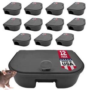 lot 7628 image: Exterminators Choice Compact Mouse Bait Station - Heavy-Duty Outdoor Rat Bait Box - Lockable Design with Key - Versatile Indoor & Outdoor Use - Pack of 12, Black, 4.75in x 3.5in x 1.25in