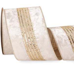 lot 8296 image: Ribbli Ivory White Velvet Wired Ribbon with Luxurious Glittering Stripe 4 Inch Christmas Ribbon for Tree Gift Wrapping Wreaths Garland Topper Bows Crafts Home Decor -10 Yards