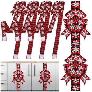 lot 8307 image: Syhood 6 Pcs Christmas Cabinet Door Bows Large Xmas Ribbons Cabinet Door Windows Bows for Christmas Festive Party Cabinets Furniture Kitchen Decorations (Plaid,Red and Black)