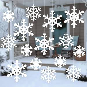 lot 8309 image: Thyle 15 Pcs Large Christmas Snowflake Ornaments Outdoor 14106 Inch White Plastic Snowflake Decorations Waterproof with Hanging Wire for Winter Indoor Outdoor Xmas Tree Window Home Decor