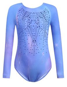 lot 8319 image: Zaclotre Kid Girls Gymnastic Leotard Long Sleeve Color Gradient Sparkly Ballet Dance One Piece Outfit 150(7-8Y)