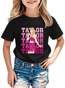 lot 8345 image: Girl Country Music T-Shirt - Kids Singer Letters Graphic Birthday Shirts Gifts Fan Song Tour Concert Outfit Top(Black,150,15021b)