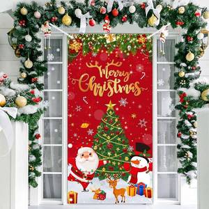 lot 8353 image: AIBIIN Merry Christmas Door Cover Red and Gold Christmas Party Banner Xmas Santa Decorations for Indoor Outdoor Door Winter Wonderland Decorations