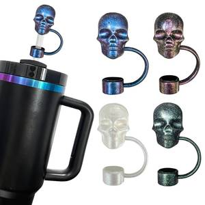lot 8366 image: 4Pcs Laser Skull Straw Topper, Halloween Straw Cover Cap for Stanley Cup, 3D Skull Covers for 30&40 Oz Tumbler, 10mm Reusable Drinking Straw Caps, Cup Accessories Halloween Gifts