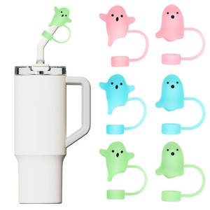 lot 8371 image: 6Pcs Halloween Ghost Silicone Straw Toppers, Luminous Cute 3D Design in 3 Colors, Perfect Fit for 203040 oz Tumblers, Reusable & Dust-Proof Halloween Straw Toppers