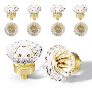 lot 8377 image: Brushed Gold Crystal Cabinet Knobs Cabinets Knob, 8 Pack Flower Vintage Glass Clear Crystal Small Pull For Closet Dresser Drawers Cupboard Wardrobe, Solid Alloy Retro Pulls Old Fashioned Drawer Handle