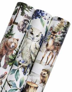 lot 8383 image: WRAPAHOLIC Kraft Christmas Wrapping Paper Roll - Mini Roll - 3 Rolls - 17 Inch x 120 Inch Per Roll - White Wild Animals Winterfall Watercolor Holiday Collection