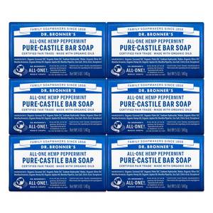 lot 8389 image: Dr. Bronners - Pure-Castile Bar Soap (Peppermint, 5 ounce, 6-Pack) - Made with Organic Oils, For Face, Body & Hair, Gentle & Moisturizing, Biodegradable, Vegan, Cruelty-free, Non-GMO