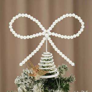 lot 8392 image: Chunful Pearl Bow Christmas Tree Topper Decor White LED Lights Xmas Tree Topper for Christmas Decorations and Xmas Holiday Decor, Battery Required for Holiday Ornament