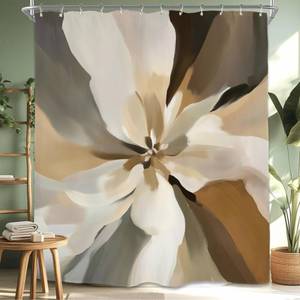 lot 8407 image: Miyotaa Abstract Flower Art Shower Curtain Set 60Wx71H Inches Brushstroke Neutral Earthy Tones Illustrations Minimalist Polyester Waterproof Cloth Bathroom Curtain with 12 Hooks